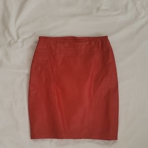 Vintage Red Leather Pencil Midi Skirt Sz 7-8 Obssetion Lined Zipper Slit
